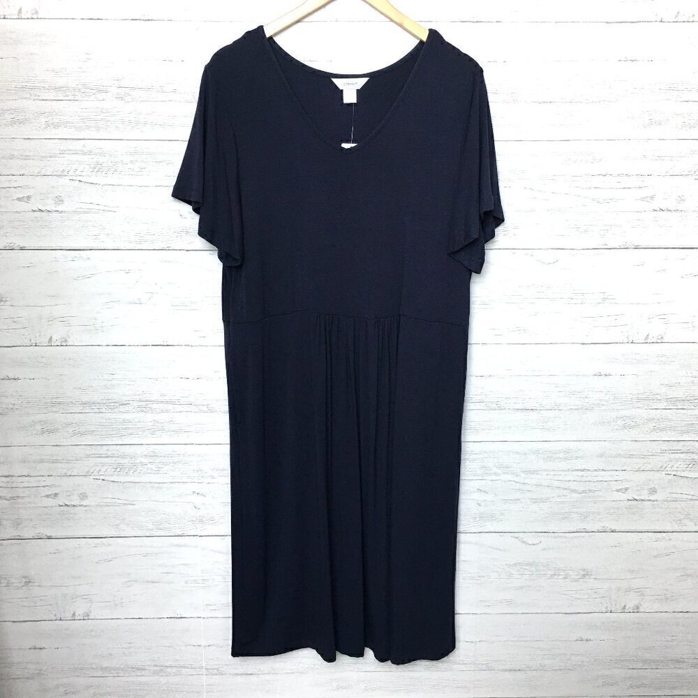 NEW CJ Banks Women's Navy Blue Casual Dress Short Sleeve Pullover Stretchy 1X